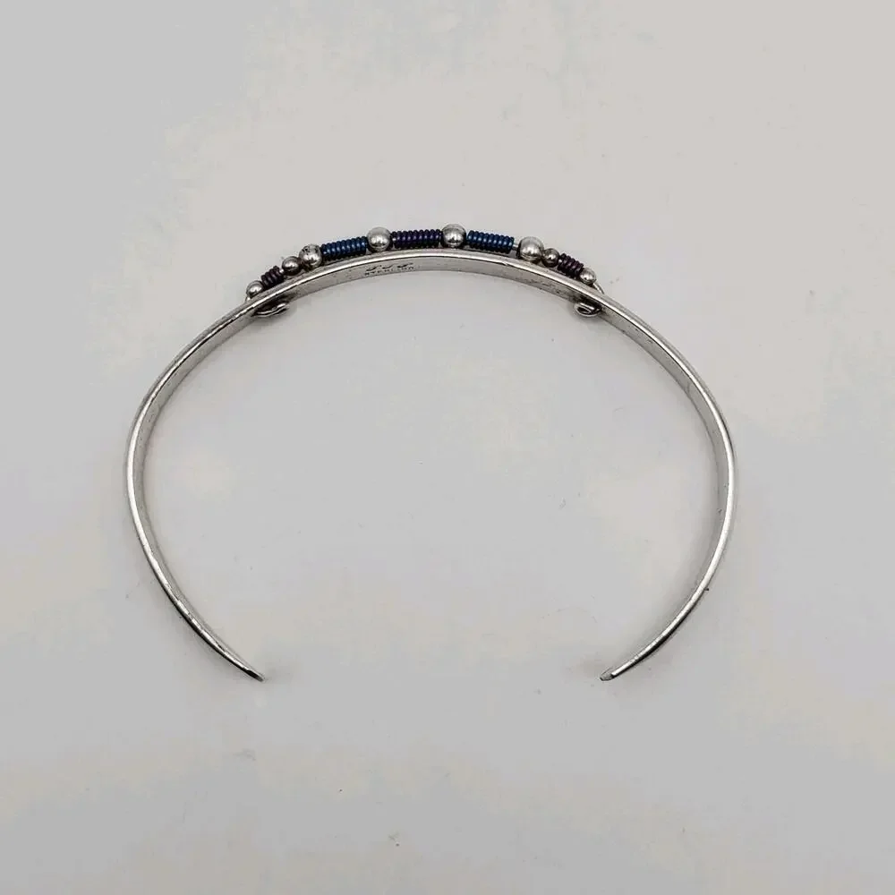 Sterling Silver 925 Vintage Wire Twist Detail Petite Cuff Bracelet Signed PJP - Picture 7 of 10